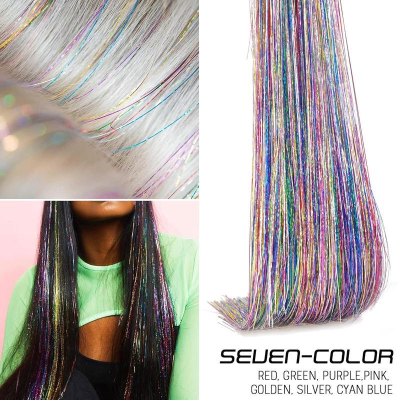 Clip in Hair Tinsel, Pack of 6 Pcs 24 Inch,Glitter Tinsel Hair Extensions 24 Inches, Festival Tinsel Fairy Hair Extension