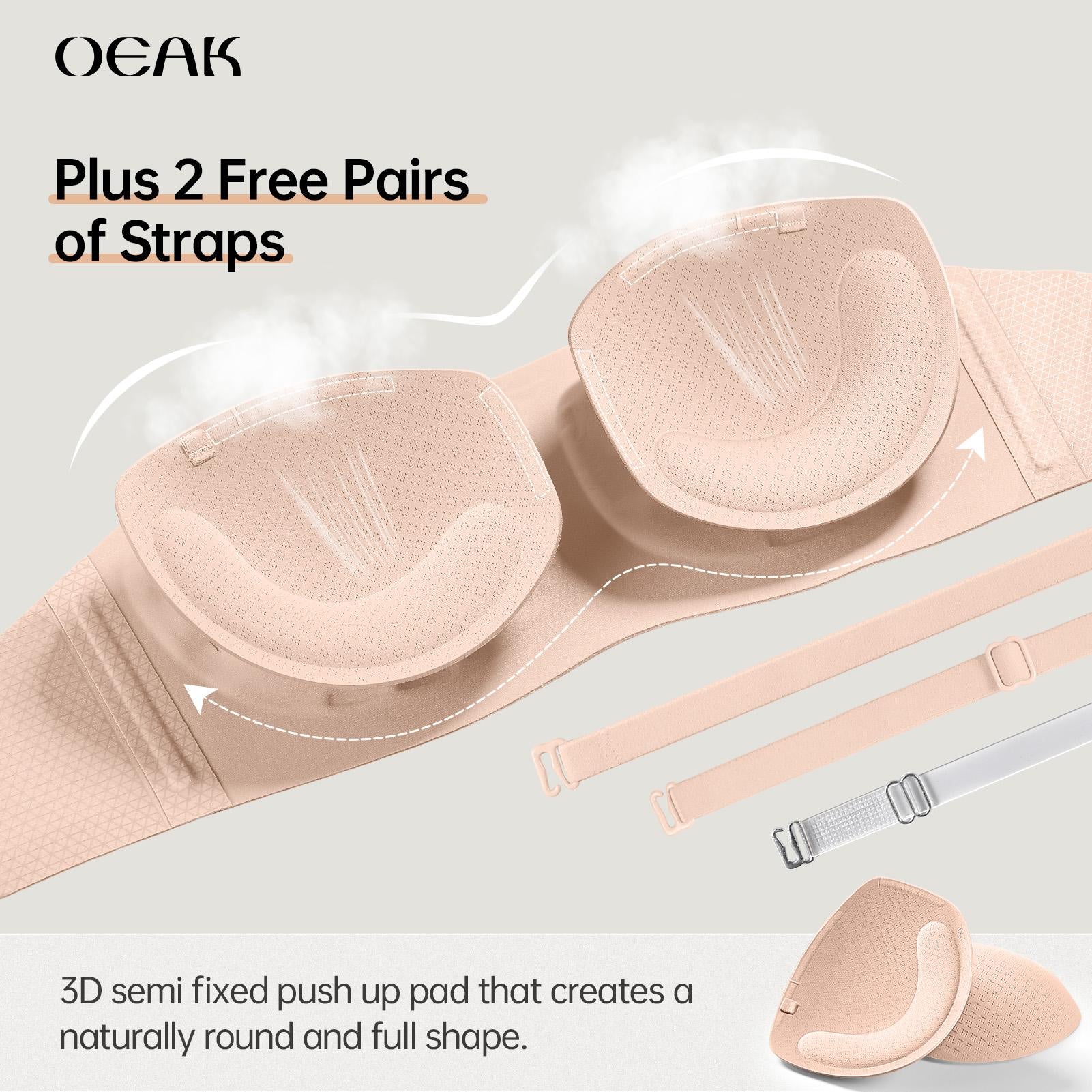 💞💞Womens Strapless Bras Push Up Bandeau Bra Non Slip Wireless Supportive Padded Bras Seamless Comfortable Tube Jelly Bra