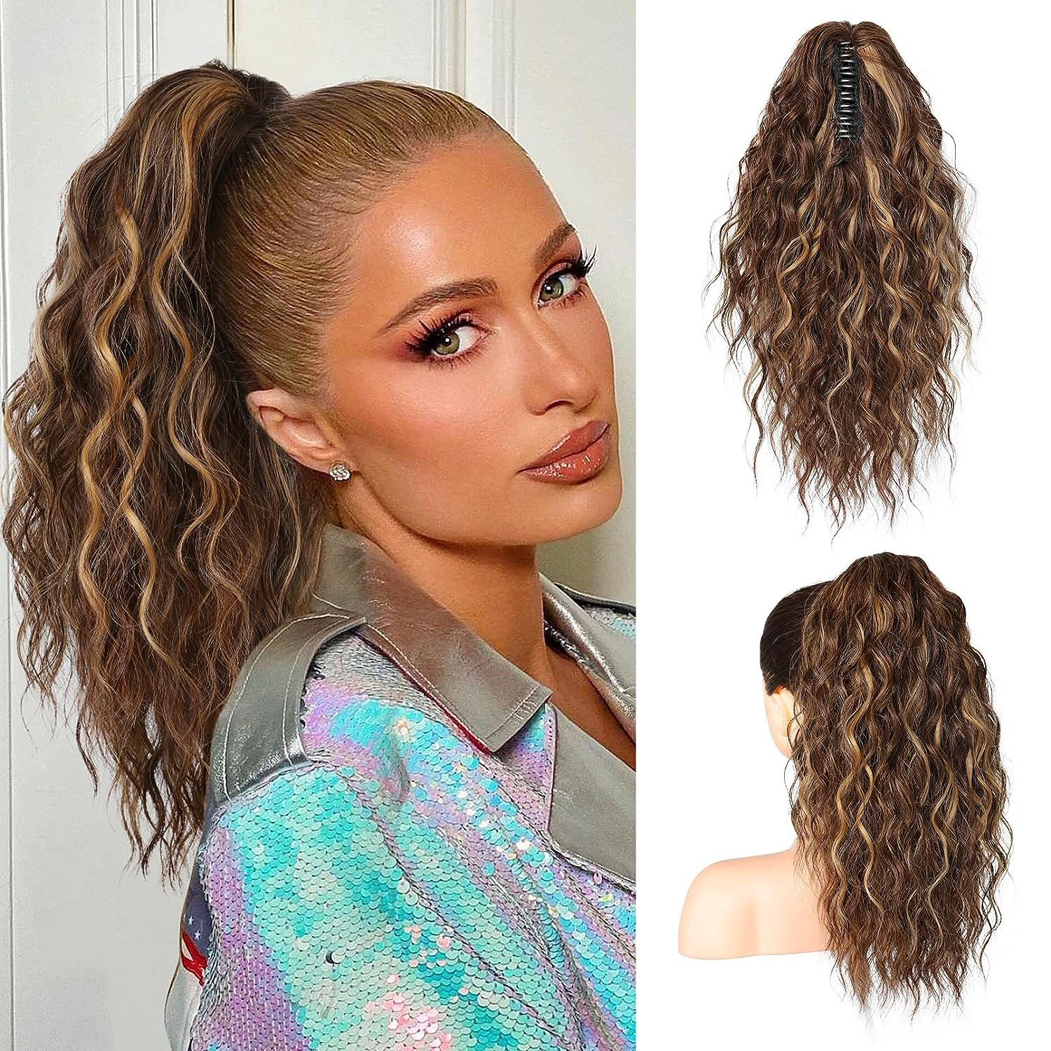 🩷 18 Inch Curly Wavy Frizzy Hair Extension with Ponytail
