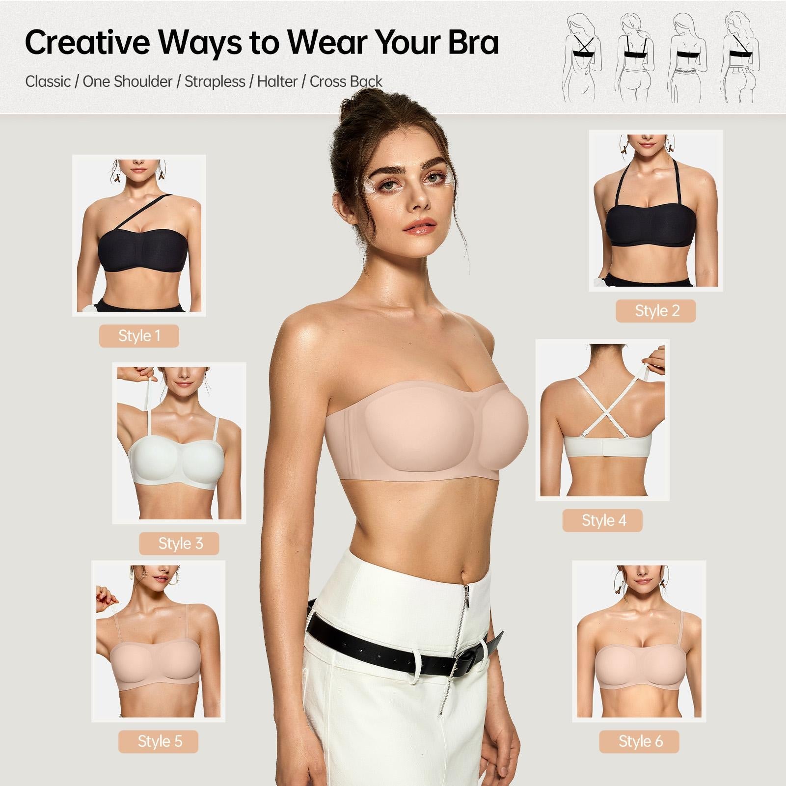 💞💞Womens Strapless Bras Push Up Bandeau Bra Non Slip Wireless Supportive Padded Bras Seamless Comfortable Tube Jelly Bra