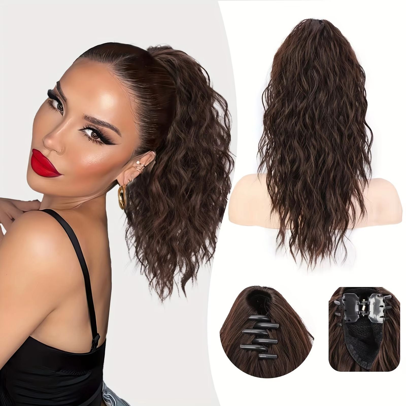 🩷 18 Inch Curly Wavy Frizzy Hair Extension with Ponytail