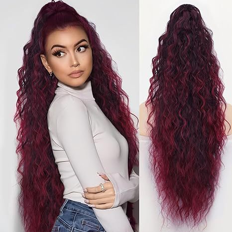 Extension de Cheveux Bouclés Ondulés et Volumineux avec Queue de Cheval