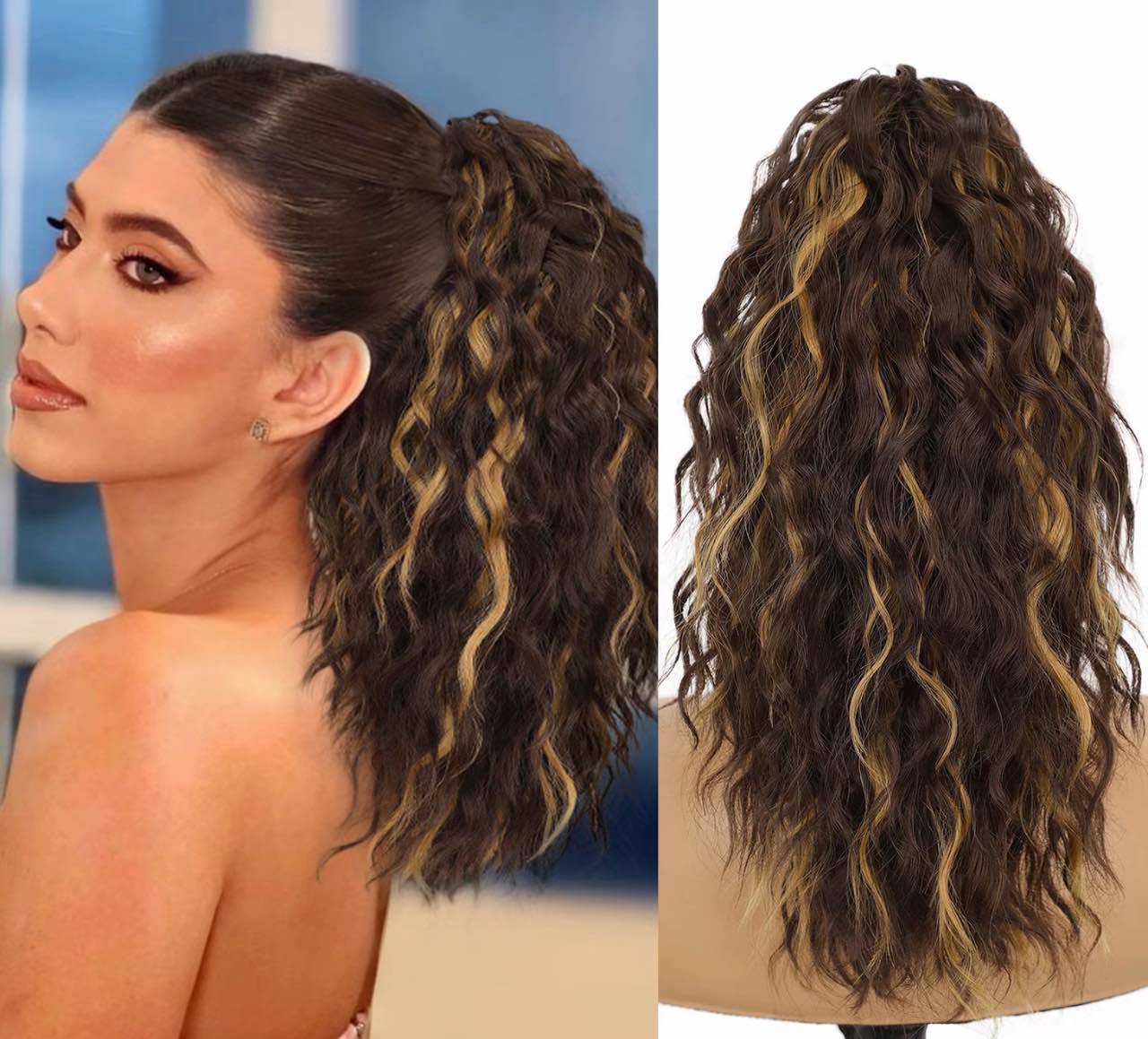 🩷 18 Inch Curly Wavy Frizzy Hair Extension with Ponytail