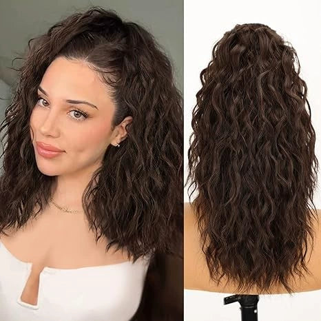 🩷 18 Inch Curly Wavy Frizzy Hair Extension with Ponytail