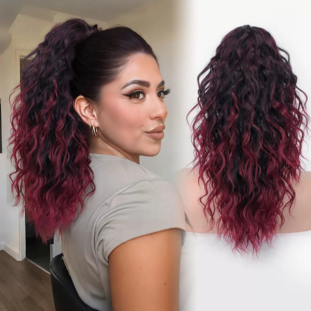 🩷 18 Inch Curly Wavy Frizzy Hair Extension with Ponytail