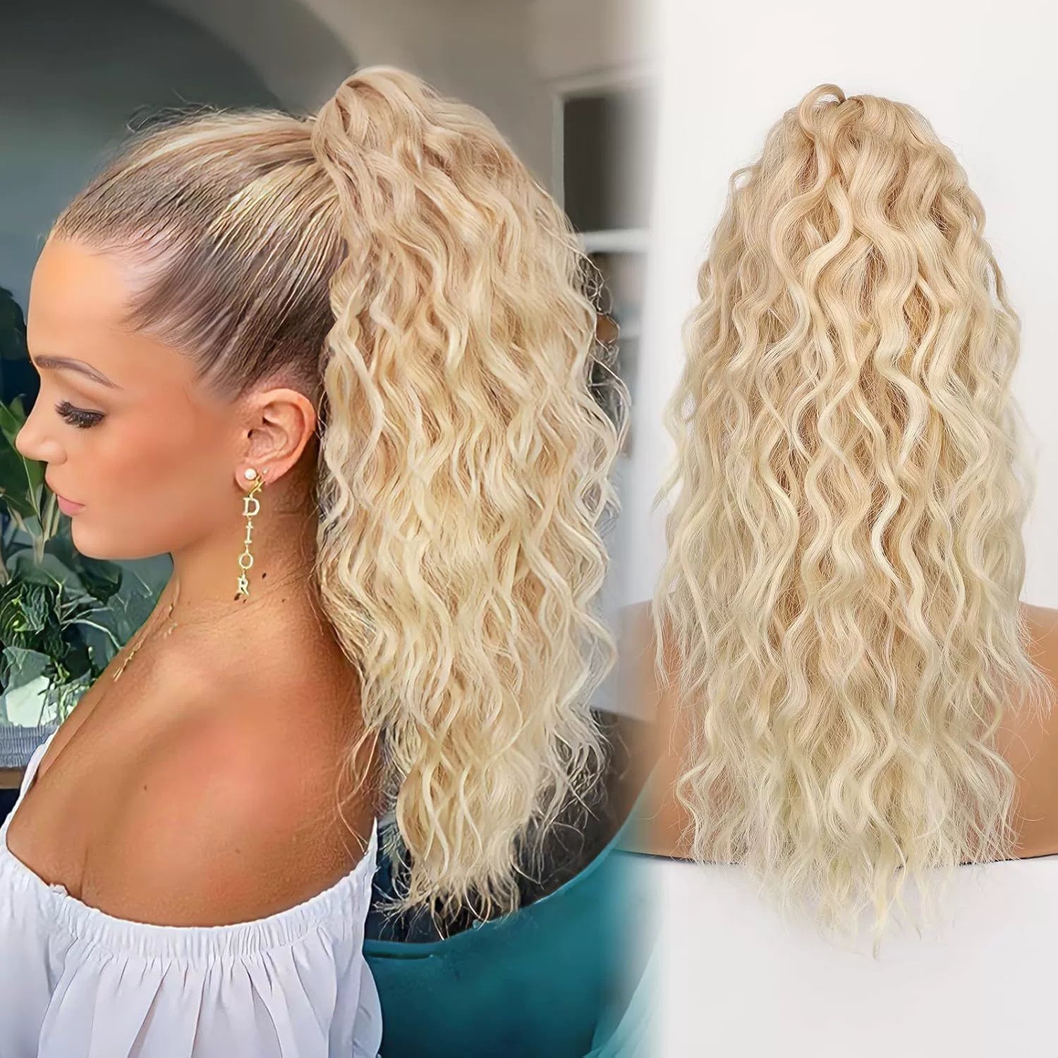 18 Inch Curly Wavy Frizzy Hair Extension with Ponytail