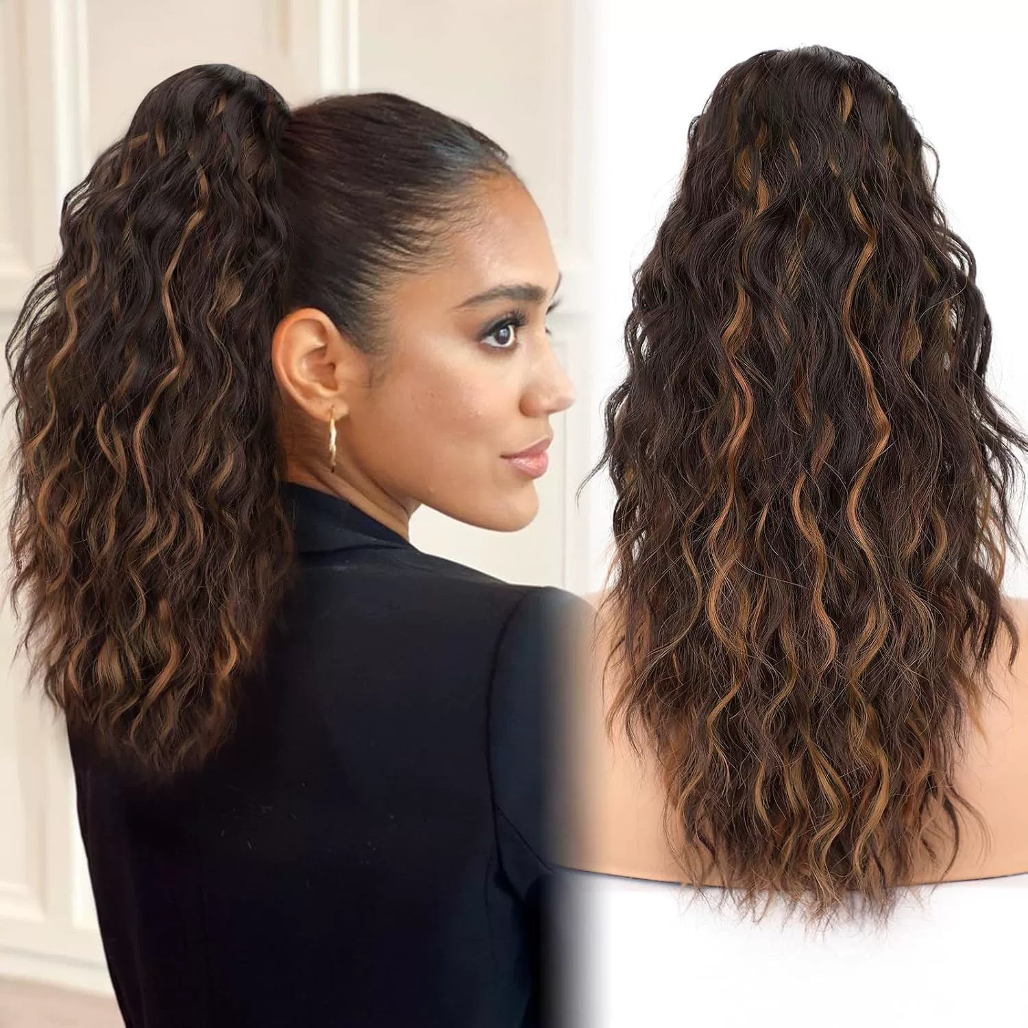 18 Inch Curly Wavy Frizzy Hair Extension with Ponytail