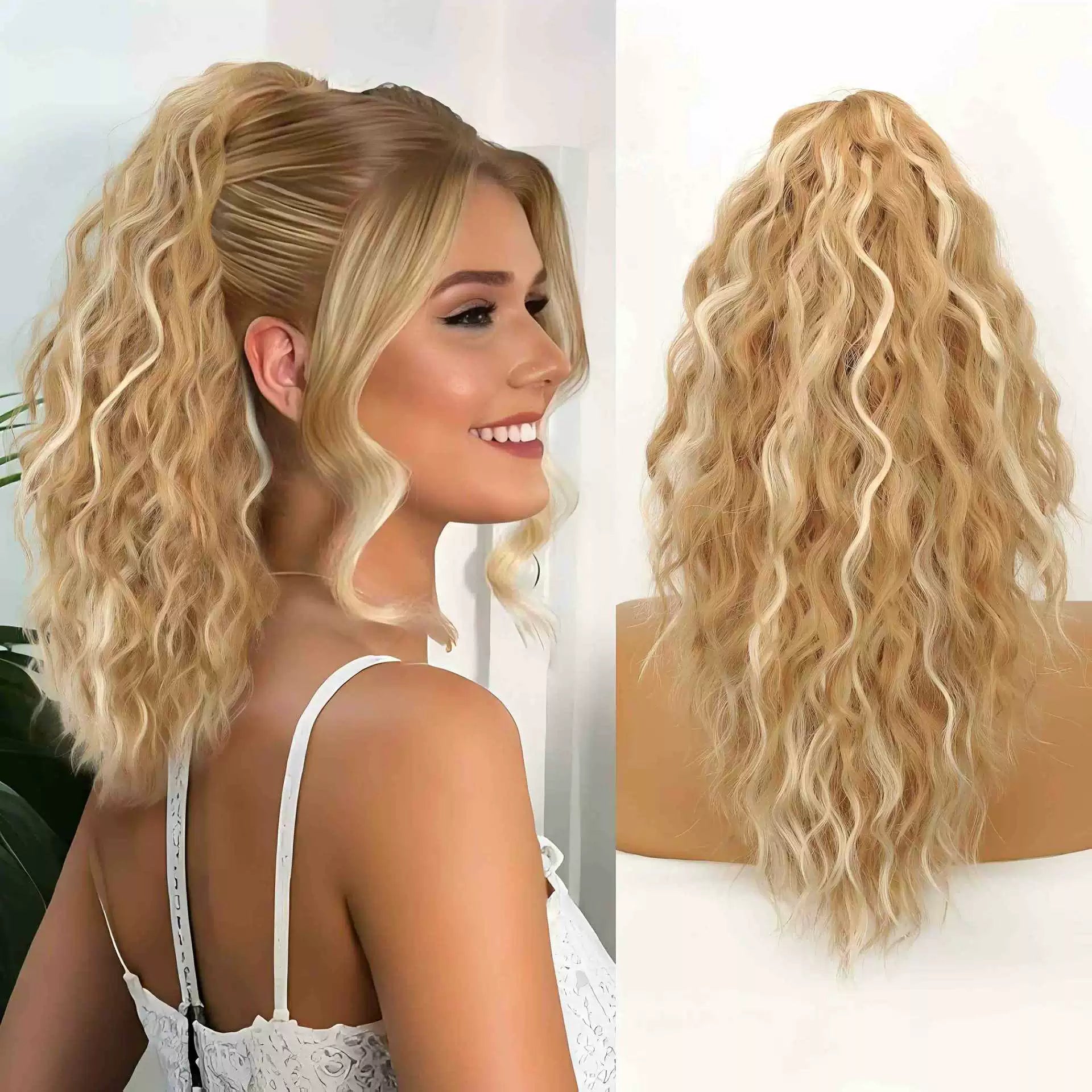 18 Inch Curly Wavy Frizzy Hair Extension with Ponytail