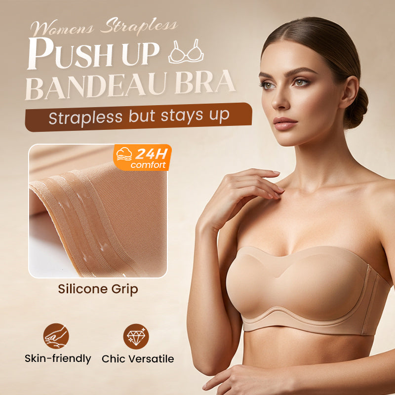 💞💞Womens Strapless Bras Push Up Bandeau Bra Non Slip Wireless Supportive Padded Bras Seamless Comfortable Tube Jelly Bra
