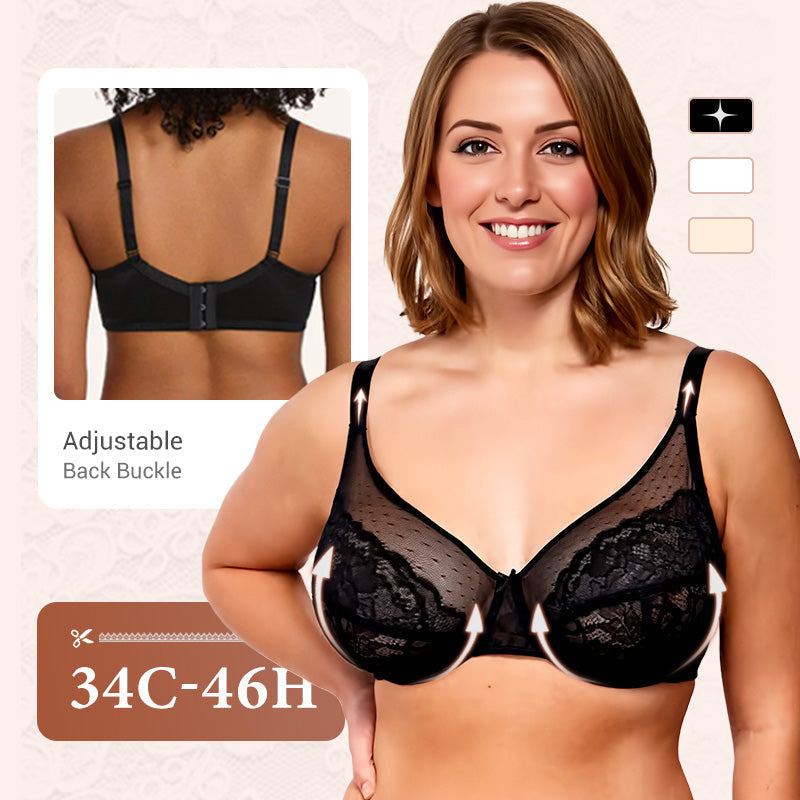 💜Enchante Floral Lace Plus Size Underwire Unlined Unpadded Minimizer Full Coverage Bra Women's Wear Comfortable Breathable Mesh Cup