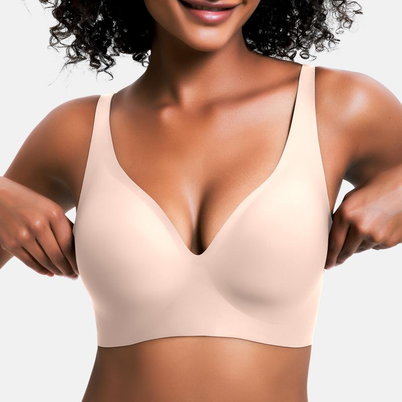 💜💜Jelly Wireless Womens Comfortable Wireless Bras Push Up Bralettes Seamless Tshirts Bras Deep V Everyday Bras