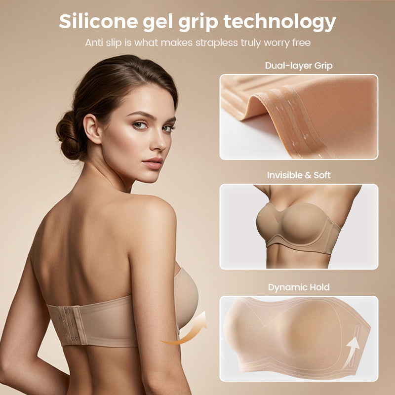 💞💞Womens Strapless Bras Push Up Bandeau Bra Non Slip Wireless Supportive Padded Bras Seamless Comfortable Tube Jelly Bra