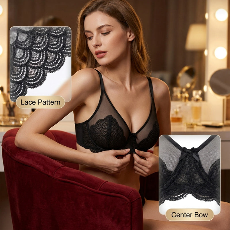 💜Mermaid Scales Sexy Lace Plus Size Unlined Underwire Non-padded Full Coverage Minimizer Bra with Back Smoothingfor Women Large Bust