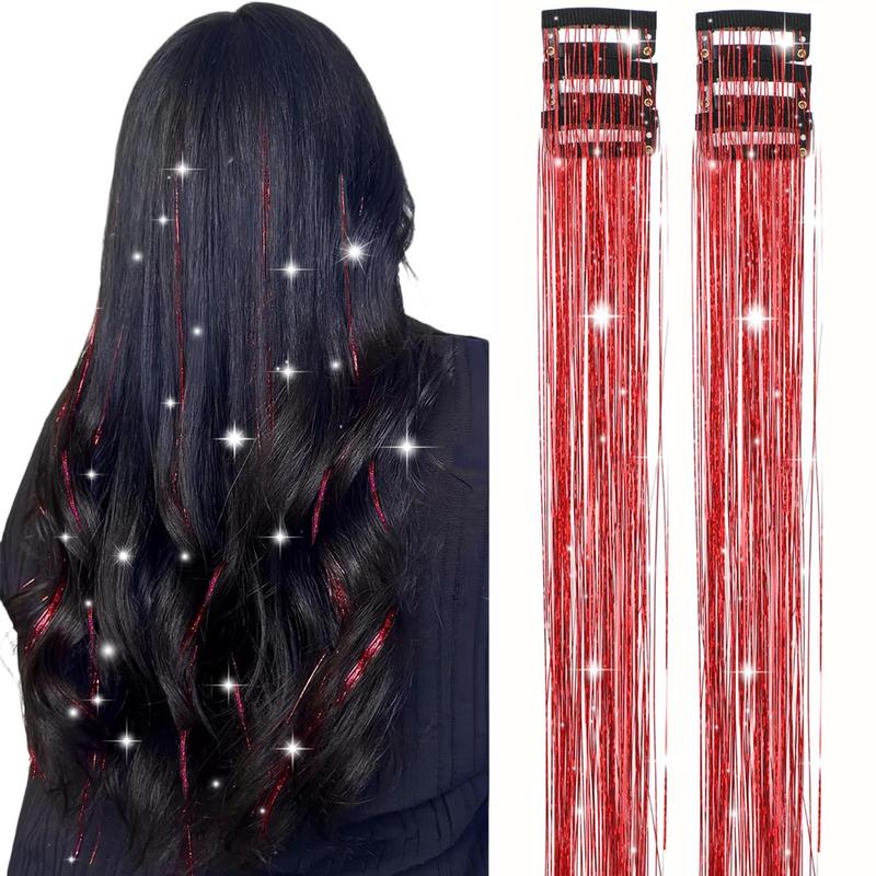 Clip in Hair Tinsel, Pack of 6 Pcs 24 Inch,Glitter Tinsel Hair Extensions 24 Inches, Festival Tinsel Fairy Hair Extension