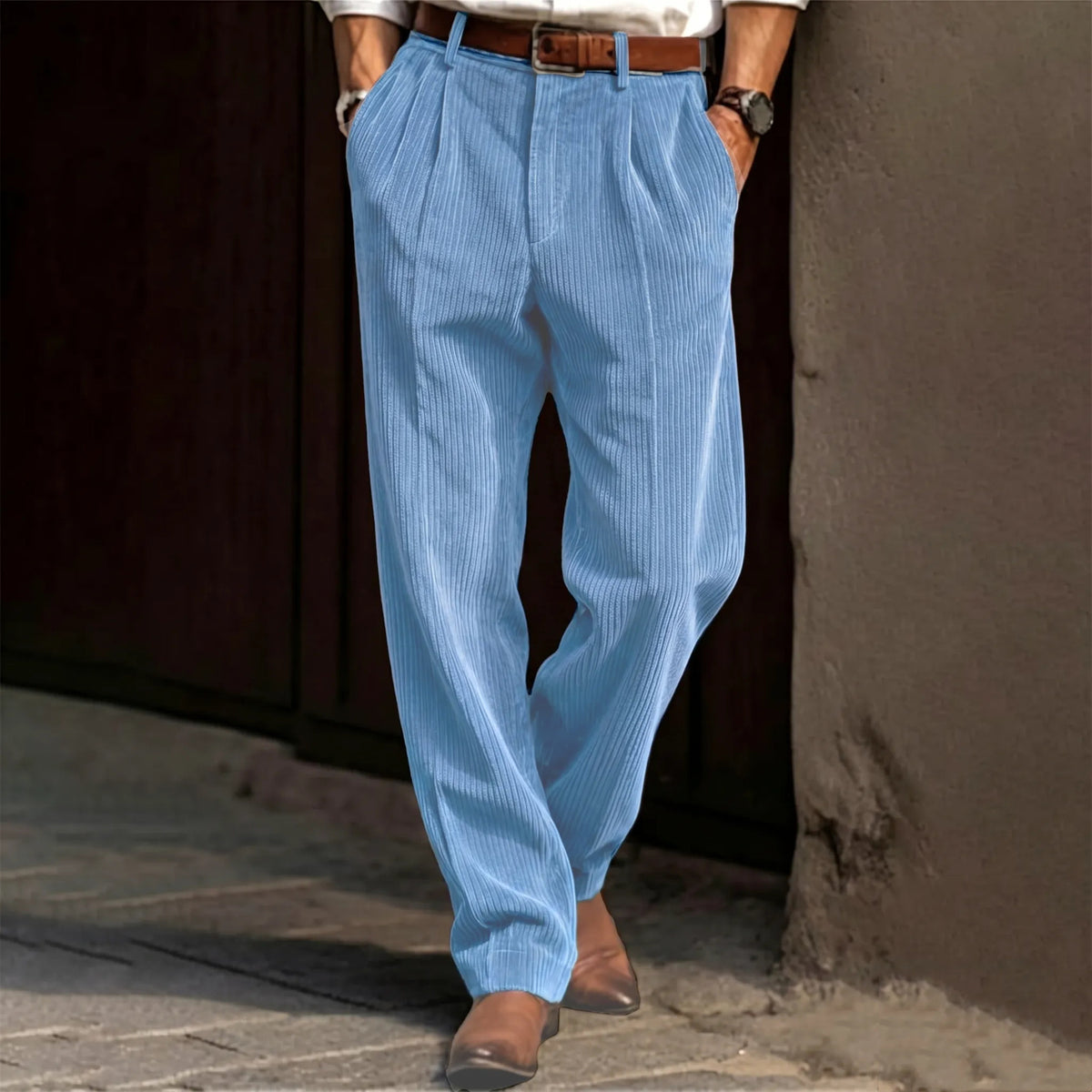 Men High Waist Striped Corduroy Loose Pants