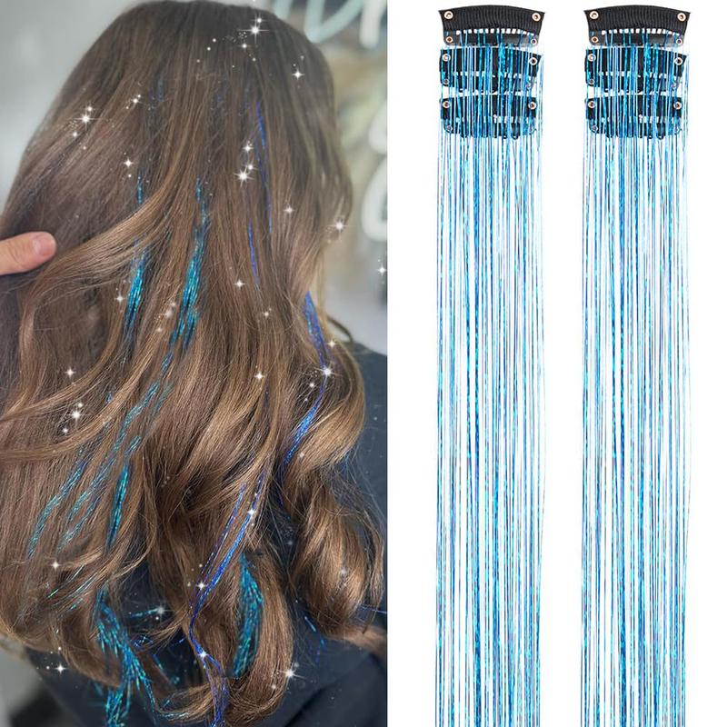 Clip in Hair Tinsel, Pack of 6 Pcs 24 Inch,Glitter Tinsel Hair Extensions 24 Inches, Festival Tinsel Fairy Hair Extension