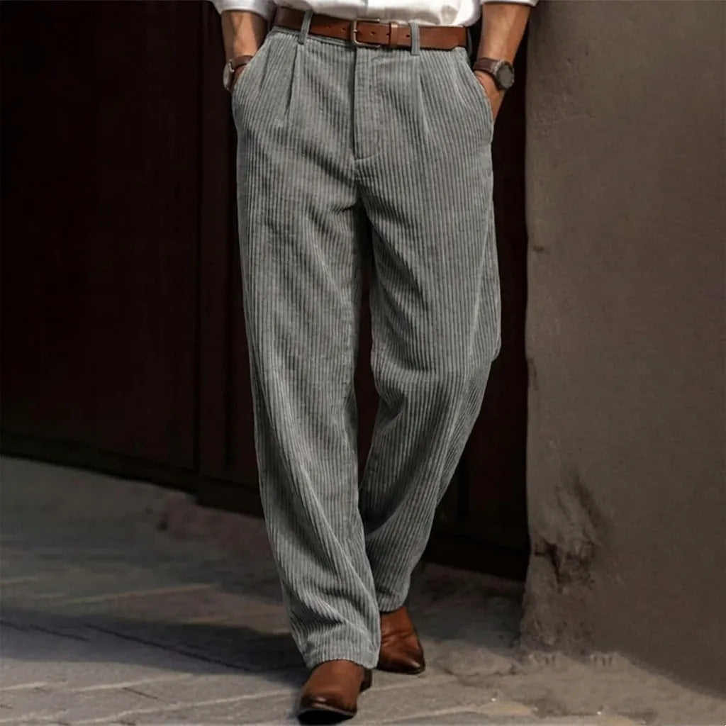 Men High Waist Striped Corduroy Loose Pants