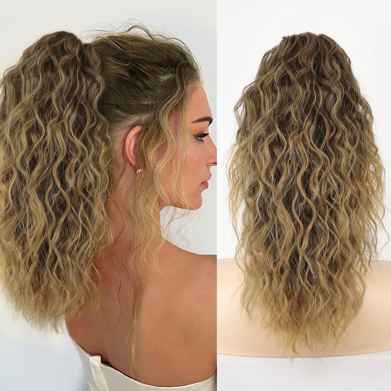 🩷 18 Inch Curly Wavy Frizzy Hair Extension with Ponytail