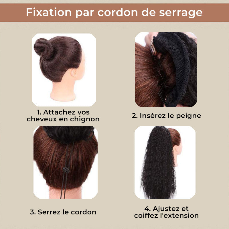 Extension de Cheveux Bouclés Ondulés et Volumineux avec Queue de Cheval