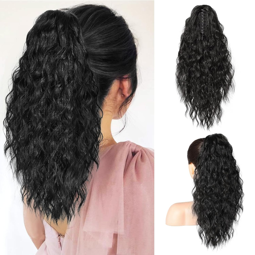 18 Inch Curly Wavy Frizzy Hair Extension with Ponytail