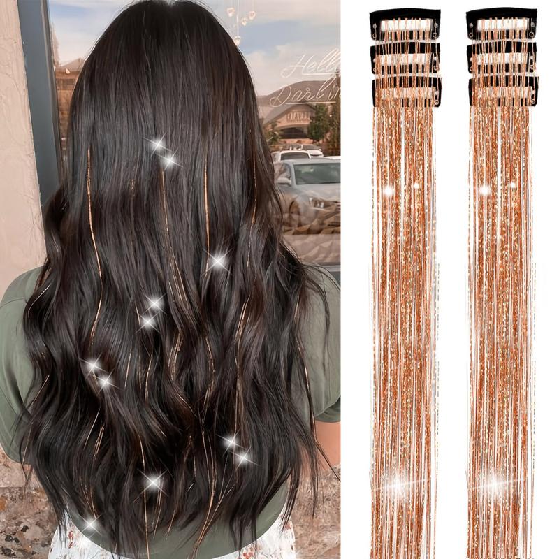 Clip in Hair Tinsel, Pack of 6 Pcs 24 Inch,Glitter Tinsel Hair Extensions 24 Inches, Festival Tinsel Fairy Hair Extension