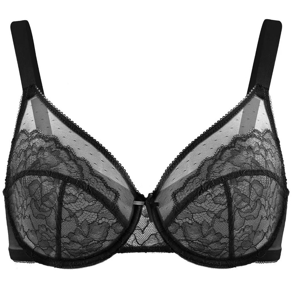 💜Enchante Floral Lace Plus Size Underwire Unlined Unpadded Minimizer Full Coverage Bra Women's Wear Comfortable Breathable Mesh Cup