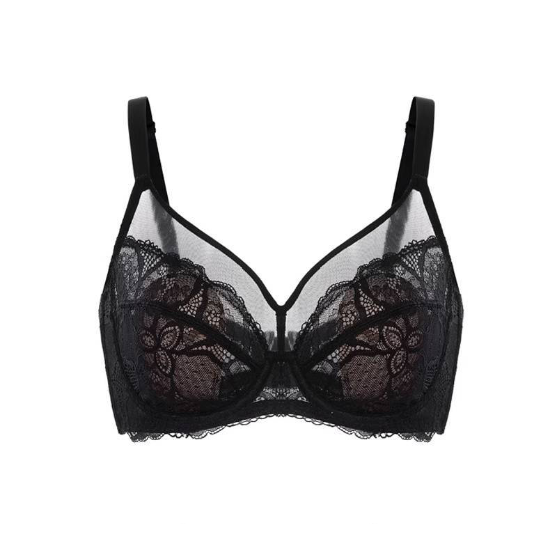 💜Enchante Floral Lace Plus Size Underwire Unlined Unpadded Minimizer Full Coverage Bra Women's Wear Comfortable Breathable Mesh Cup