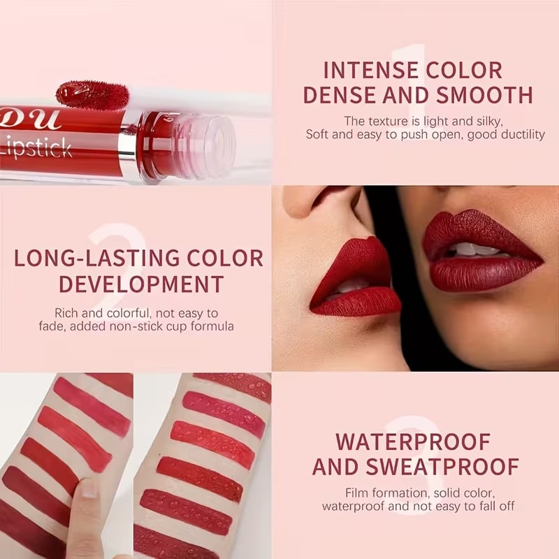 💜10Pcs Matte Waterproof  Long Lasting Lip Gloss