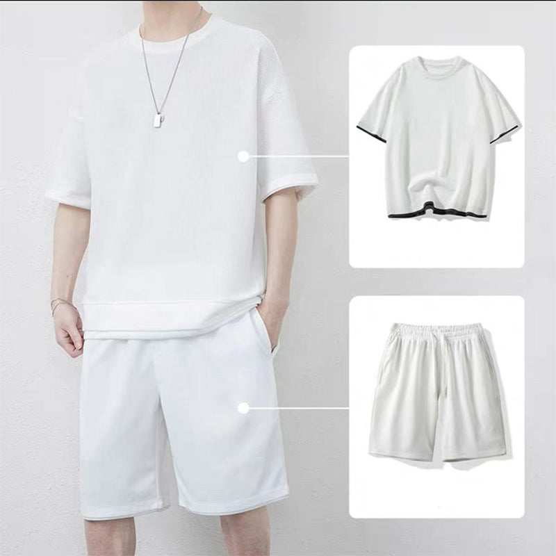 🎉 LIMITED TIME 66% OFF! 👕 Men's Waffle Knit T-Shirt & Shorts Set – Cooling Sensation Fabric & Relaxed Fit Design 💙