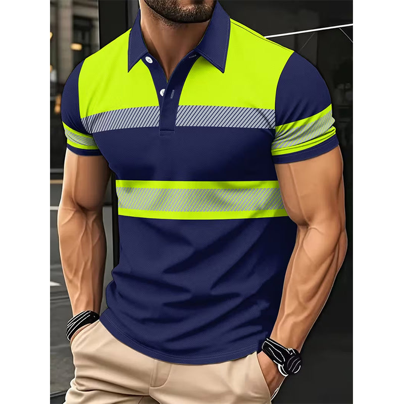 👕 Men's High Visibility Reflective Short Sleeve Shirt – Neon Blocks & Athletic Fit Cut ⏰
